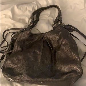 MAGGIE Lrg Pewter Crackle Leather Hobo 13898